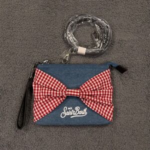 MC2 Saint Barth Crossbody‎ Bag Womens Small Blue Denim Red Gingham Bow Purse